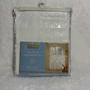 Jubilee Embroidered Window Curtain Tiers Set 60"x36" Pamela White Elegant Decor